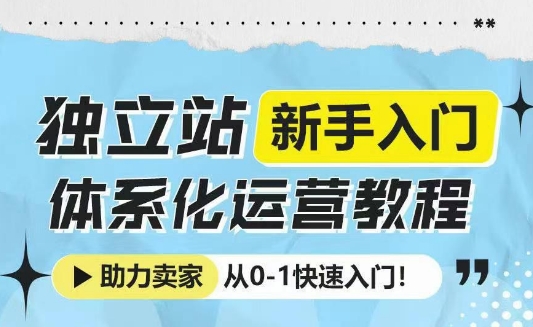 独立站新手入门体系化运营教程，助力独立站卖家从0-1快速入门!【焦圣希18818568866】
