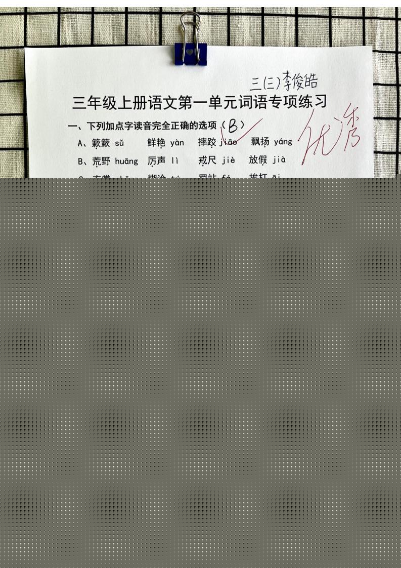 三年级上册语文第一单元词语专项答案