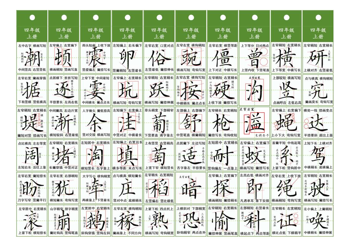 四年级上语文同步精讲字卡（共10页）