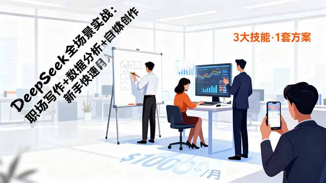 DeepSeek全场景实战：职场写作+数据分析+自媒体创作，新手快速月入过万