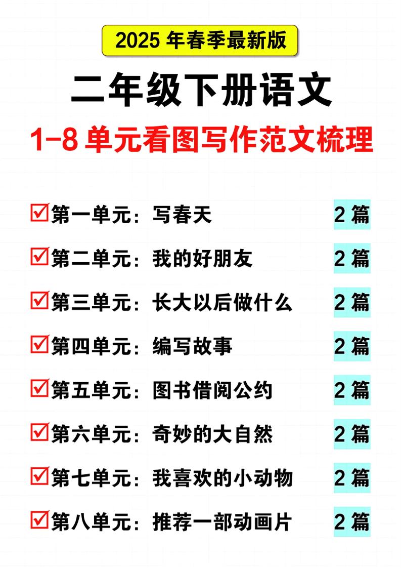 25二下语文1-8单元看图写话范文梳理16页