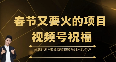 春节又要火的项目视频号祝福，分成计划+带货双收益，轻松月入几个W【揭秘】【焦圣希18818568866】