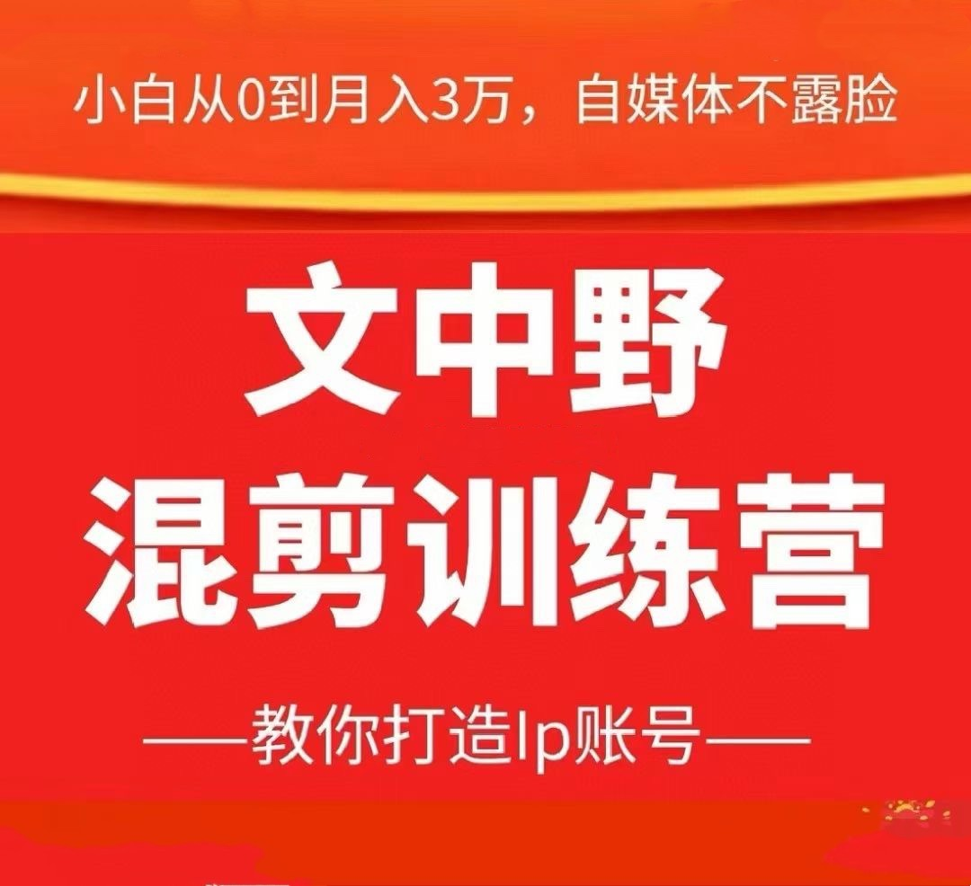 文中野混剪训练营 教你不露脸不直播，通过混剪打造IP账号【焦圣希18818568866】