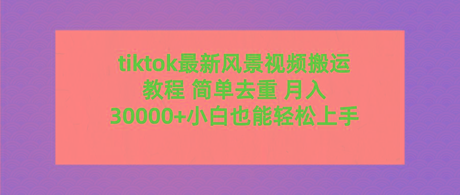 (9804期)tiktok最新风景视频搬运教程 简单去重 月入30000+附全套工具