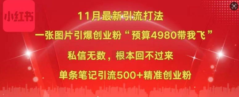 小红书11月最新图片打粉，一张图片引爆创业粉，“预算4980带我飞”，单条引流500+精准创业粉【焦圣希18818568866】