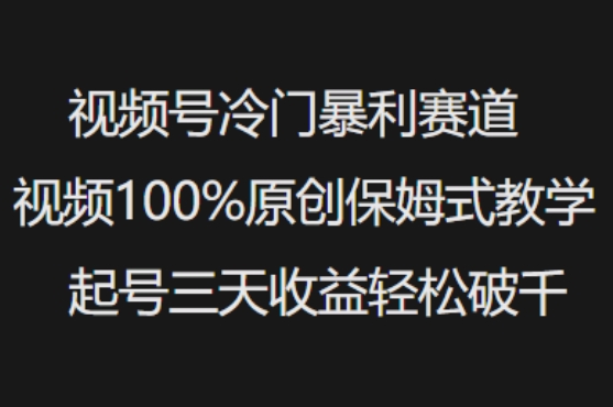 视频号冷门暴利赛道视频100%原创保姆式教学起号三天收益轻松破千【焦圣希18818568866】