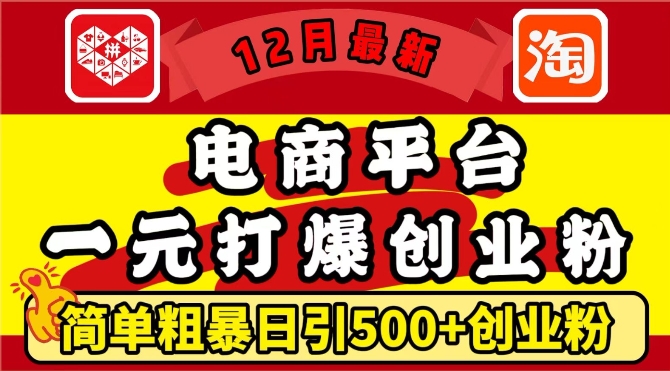 12月最新：电商平台1元打爆创业粉，简单粗暴日引500+精准创业粉，轻松月入过W【揭秘】【焦圣希18818568866】