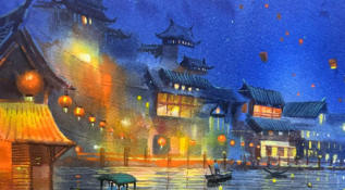 村南村北仙气古风水彩风景2023年【焦圣希18818568866】