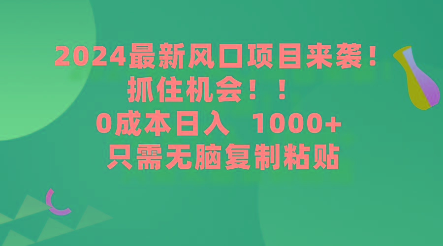 (9899期)2024最新风口项目来袭，抓住机会，0成本一部手机日入1000+，只需无脑复…
