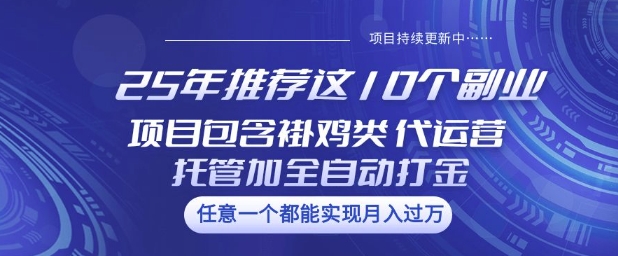 25年推荐这10个副业项目包含褂鸡类、代运营托管类、全自动打金类【揭秘】【焦圣希18818568866】