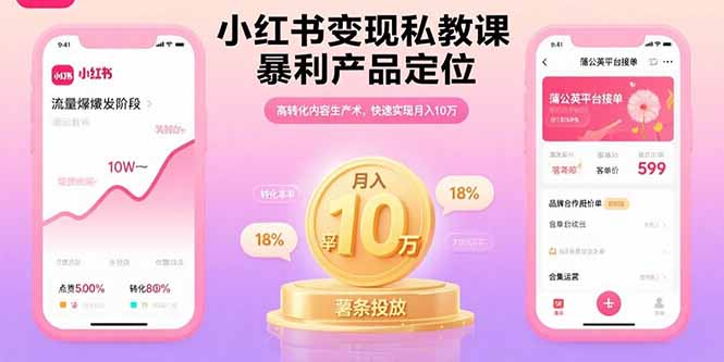 小红书变现私教课，暴利产品定位，高转化内容生产术，快速实现月入10万