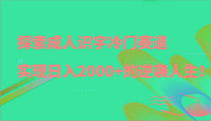 探索成人识字冷门赛道，实现日入2000+的逆袭人生！