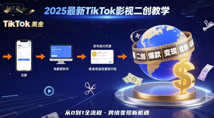 2025年最新TikTok影视二创教学,从注册到发布撸美金全流程,跨境变现新机遇