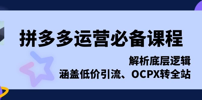 拼多多运营必备课程，解析底层逻辑，涵盖低价引流、OCPX转全站【焦圣希18818568866】