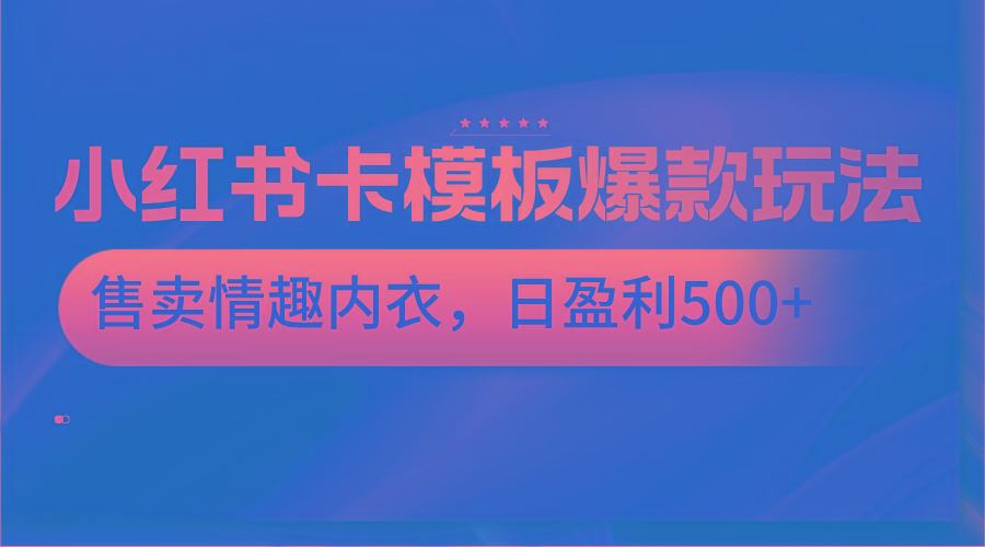 小红书卡模板爆款玩法，售卖情趣内衣，日盈利500+