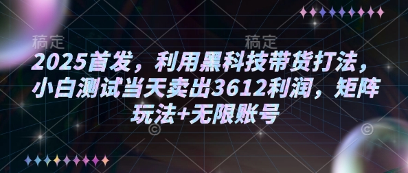2025首发，利用黑科技带货打法，小白测试当天卖出3612利润，矩阵玩法+无限账号【揭秘】【焦圣希18818568866】
