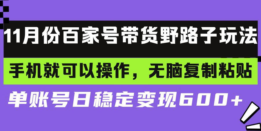 百家号带货野路子玩法 手机就可以操作，无脑复制粘贴 单账号日稳定变现【焦圣希18818568866】