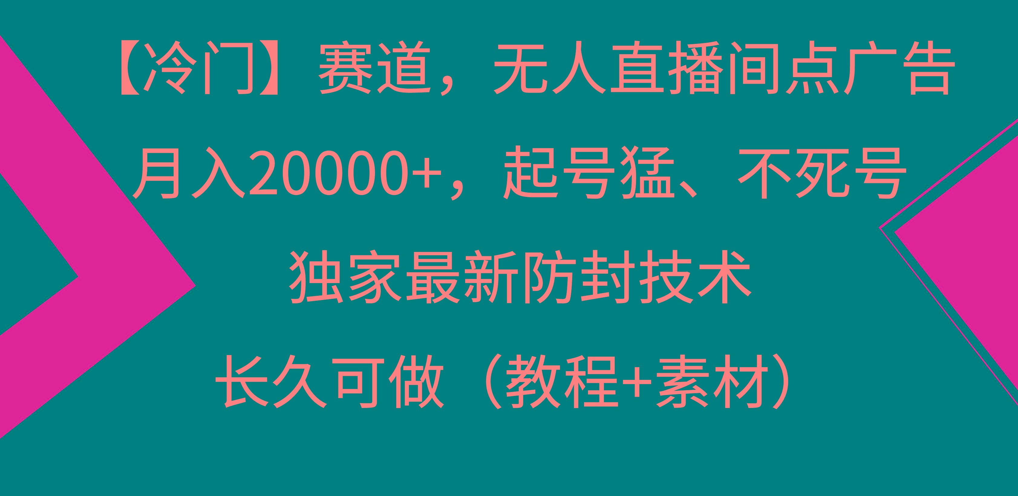 【冷门】赛道，无人直播间点广告，月入20000+，起号猛、不死号，独家最…